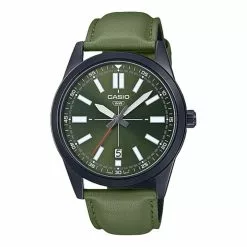 CASIO ANALOG MTP-VD02BL-3EUDF GREEN LEATHER MEN WATCH