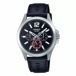 CASIO men 4 Casio Men's Analog Watch MTP-E350L-1BV Black Genuine Leather Watch for men