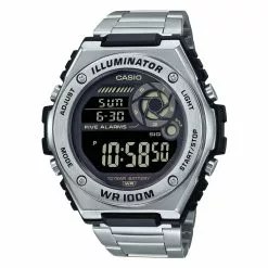 Casio Men's Digital Watch MWD-100HD-1BV Silver Stainless Steel Band Watch for men