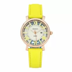 CASIO SHEEN SHE-4047PGL-9AUDR YELLOW LEATHER STRAP WOMEN'S WATCH